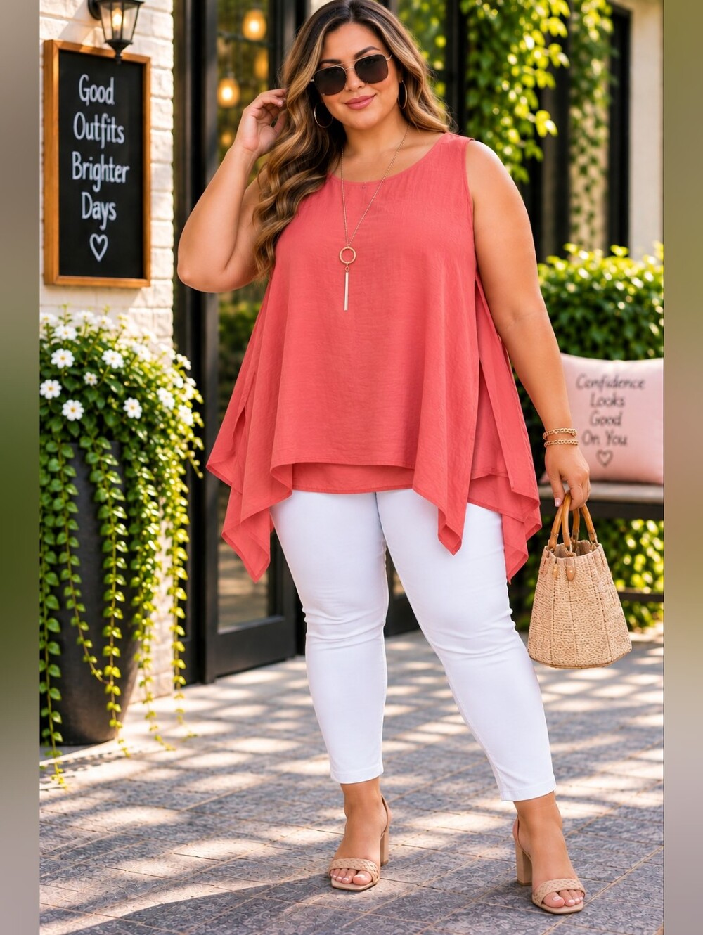 Lane Bryant Coral Pink Asymmetrical Layered Tank Top Plus Size 26 🌸🎽